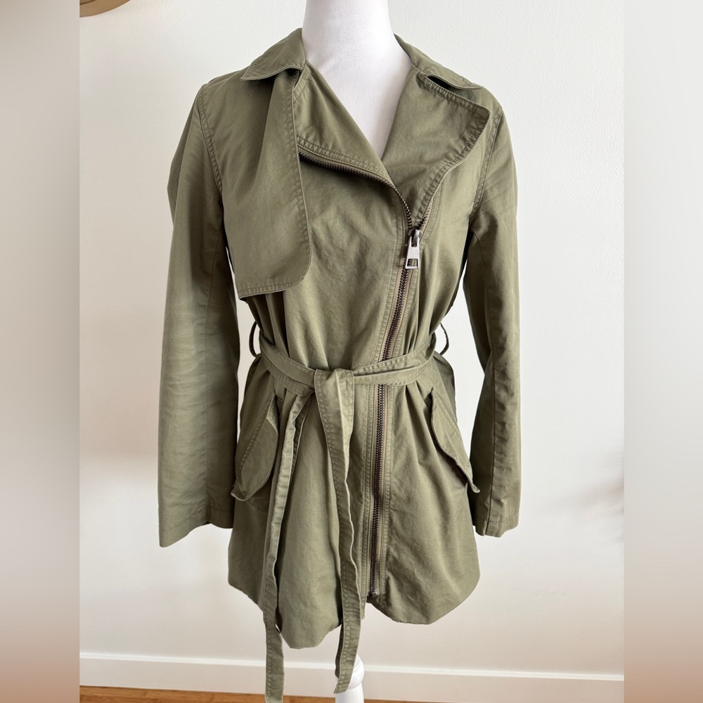Zara olive green cotton belted trench coat size medium